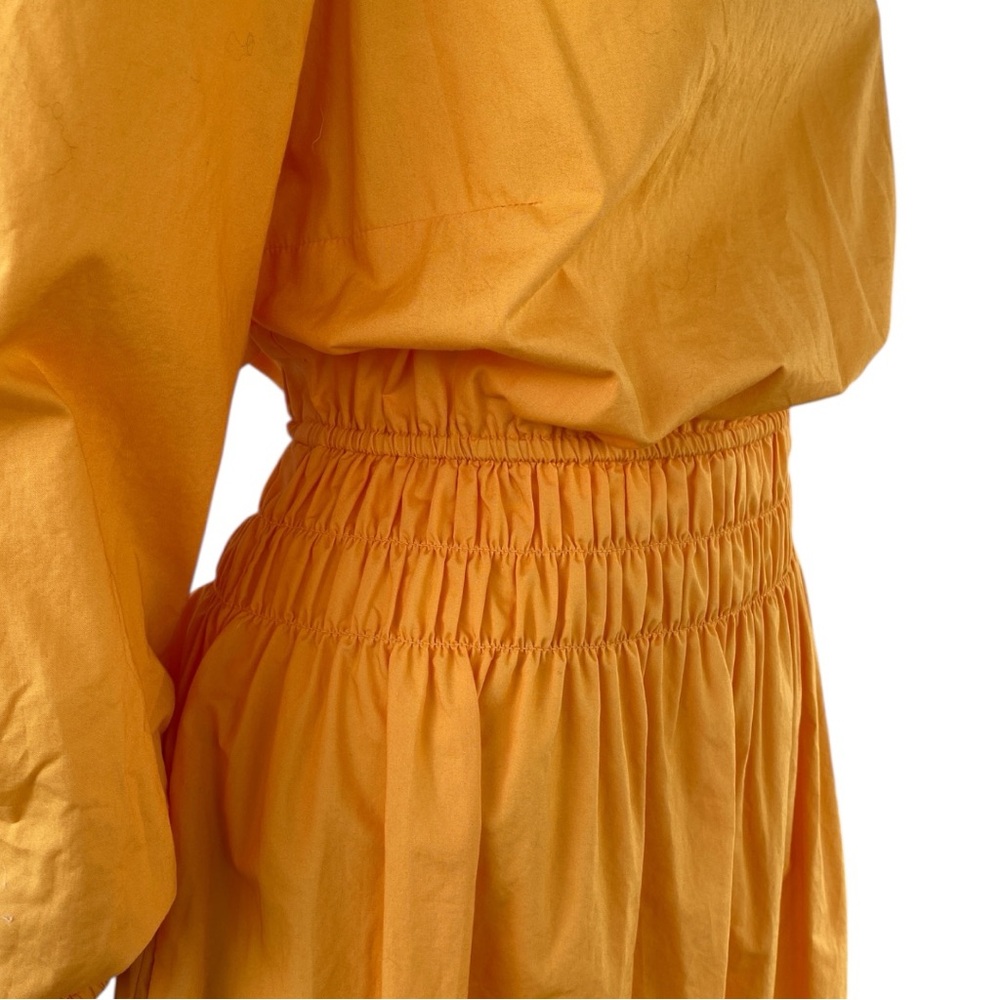 TALBOTS Smocked Poplin Yellow A-Line Midi Dress Split Neckline 3/4 Sleeve Sz 10 - Picture 12 of 16